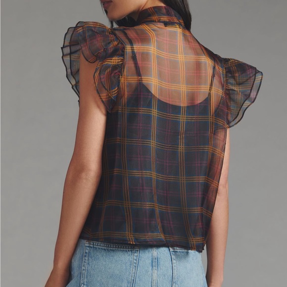 NWT gorgeous ruffle sleeve sheer shirt by Current Air for Anthropologie - Picture 3 of 11